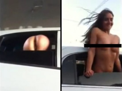 【動画】隣を走るリムジンの窓から素っ裸の美女が出てきて・・
