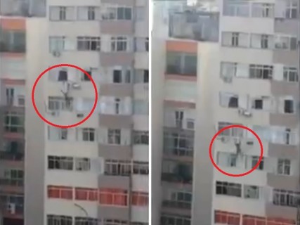 【動画】泥棒が向かいのアパートの壁を登ってる！ ⇒ 落ちて死亡