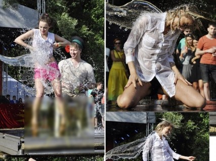 【画像】ロシアの女子たちが出場する「濡れTシャツコンテスト」ってやっぱエロいわ