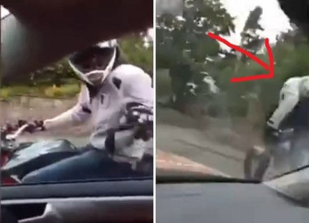 【動画】後ろからバイクが煽ってくる ⇒ 横につけて文句言ってくる ⇒ 盛大に事故る…