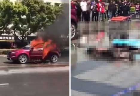 【閲覧注意】炎上したまま数分間走り続けた車。中から出てきた人間の姿が…（動画あり）