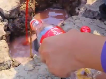 【動画】川にあった謎の穴に「コーラ」と「エナジードリンク」入れた結果すごい事に・・・