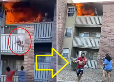 【衝撃】火事のアパートから母親が投げ捨てた3歳児を米海兵隊員がダイビングキャッチ