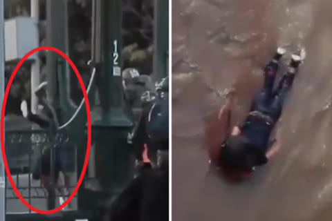 【閲覧注意】チリの抗議デモに参加した高校生が警察に橋から落とされ重傷、エグすぎる