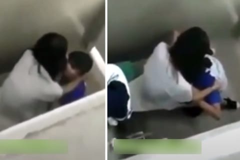 【ガチ動画】女教師が学校のトイレで男子生徒にクンニさせてる動画が流出