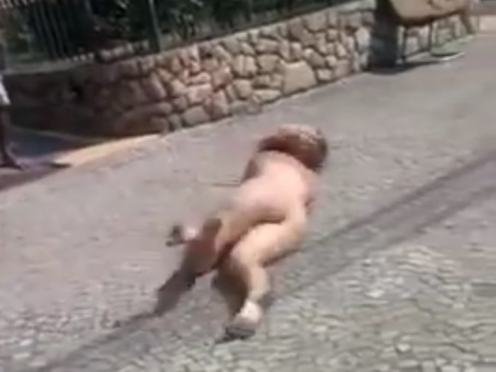 【動画】フルヌードの金髪女性が街中で暴れ回ってるんだけど・・・