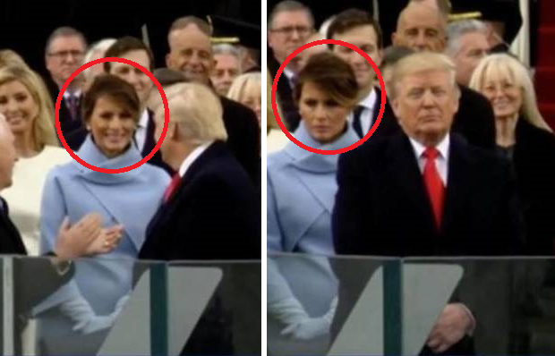 トランプと妻メラニア「にっこり（笑顔）」⇒ トランプが逆の方向むいた時の妻メラニアの顔・・・