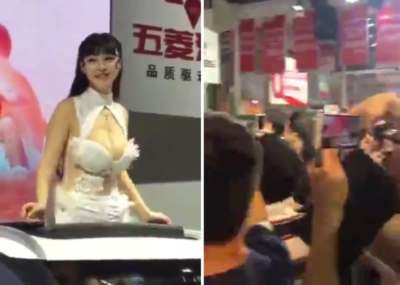 モーターショーに ”とんでもない爆乳モデル” が現れエロすぎると話題に…（動画）