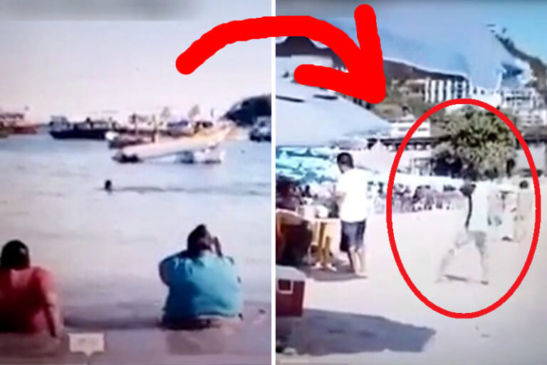 【閲覧注意】海から ”殺し屋” が現れ、ビーチにいるターゲットを抹殺する映像、凄い