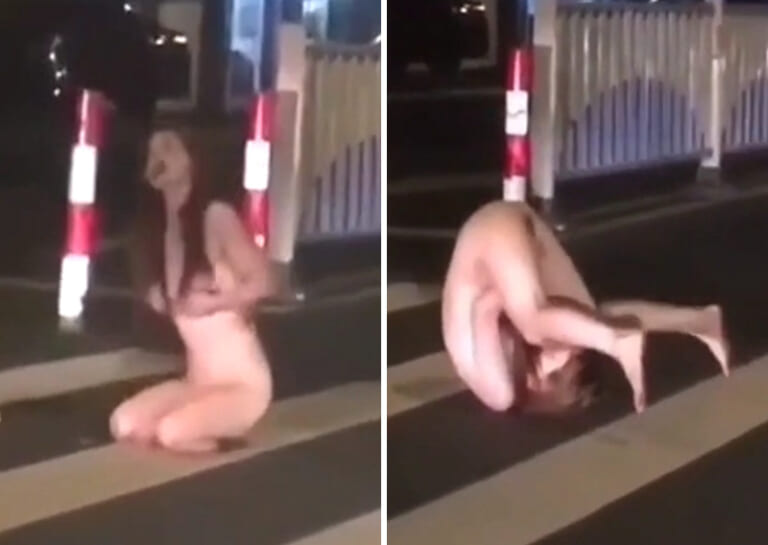 【動画】ヤク漬けにされたアジア少女、道路の真ん中で全裸オナニー