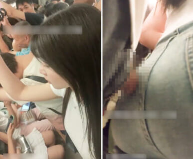 【動画】おっぱいが大きい美女が満員電車に乗った結果・・・これはアカン・・・