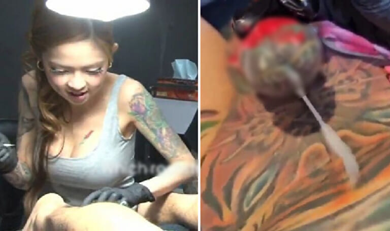 【動画】女彫師「チ●コのタトゥーは勃起させてやってる♡」⇒ 客が射精してしまうｗｗｗ