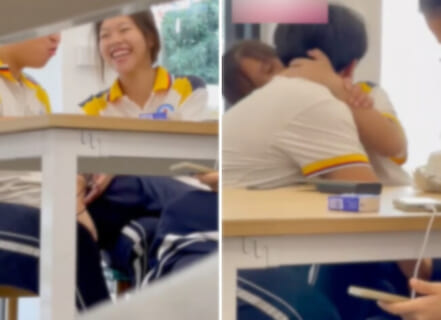 【発情期】 校内でチ○コとマ●コを触り合う高校生カップル、ネットの晒し者にされるｗｗｗ