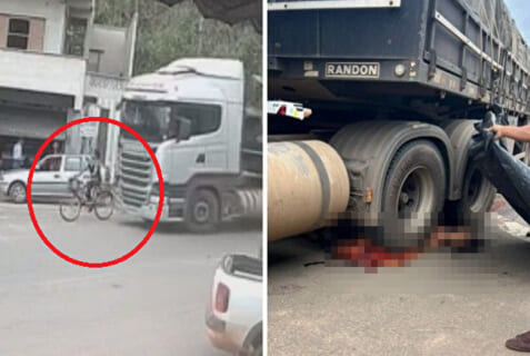 【閲覧注意】女さん、チャリでトラックの前に割り込んだ結果・・・（動画あり）