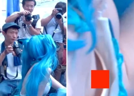 【動画】囲み撮影の美少女コスプレイヤー、乳首丸見えのまま笑顔で撮影に応じてしまうｗｗｗ