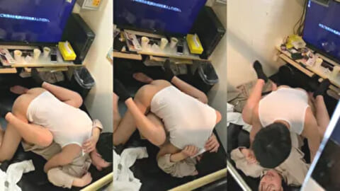 【無修正】ネカフェでセ○クスしてるのが上から丸見えな10代バカップル、エロすぎだろ…