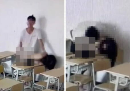 【閲覧注意】朝の教室で男子生徒が女子生徒を「ヤってしまう」動画が流出
