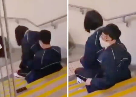 授業サボってセ○クスしてたオタク君と女子生徒、最悪のタイミングでバレた時の反応ｗｗｗ