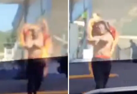【閲覧注意】ガソリンスタンドで喧嘩した全裸女、ガソリンをぶっかけられ ”人間松明” になる…