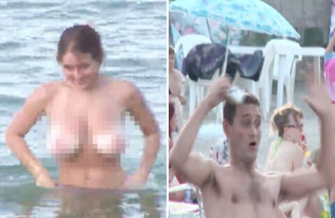 一般の海水浴場に「おっぱい丸出し美女」を放流する海外のドッキリ番組、エロすぎるｗｗｗ