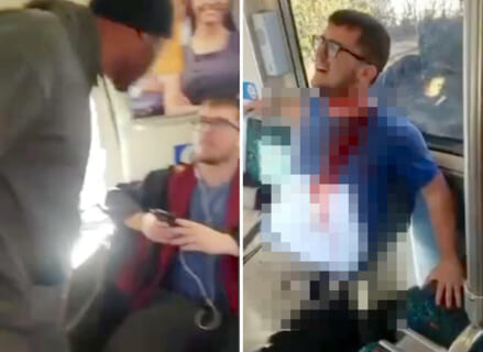 【閲覧注意】電車内の大音量イヤホン男、”本物” の逆鱗に触れ半殺しにされる（動画あり）