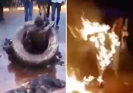 【閲覧注意】村人にリンチされた人間、火を点けられるも岩で頭を潰されるまで動き続ける・・・