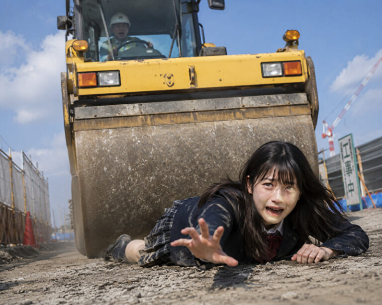 【閲覧注意】女子中学生が登校中ロードローラーに轢き潰される動画、あまりにもヤバすぎる