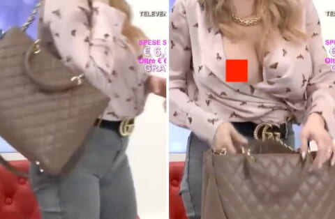 【動画】生放送のTVショッピングで巨乳お姉さんが乳首ポロリするガチ放送事故ｗｗｗ