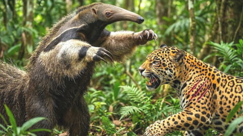 【衝撃映像】アマゾンで「ジャガー」VS「オオアリクイ」の殺し合い ⇒ コッチの圧勝だった…