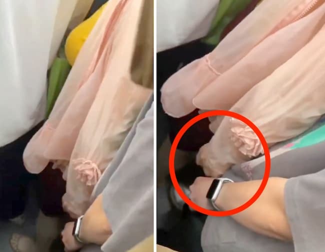 【盗撮】満員電車で巨乳の女が隣の男のチ●ポをシゴいてたんやが…ちょっとこれ見てくれ…