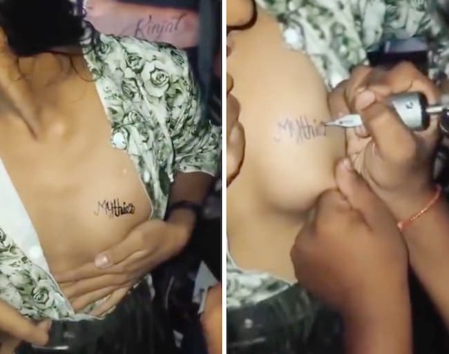 おっぱいにタトゥー彫りに来た女の子「乳首は見ないで…」⇒ ガッツリ乳首摘ままれるｗｗｗ