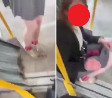 【衝撃映像】バスの中で♀に逆痴漢され続けた男性、ブチ切れて♀をボコボコにしてしまうｗｗｗ