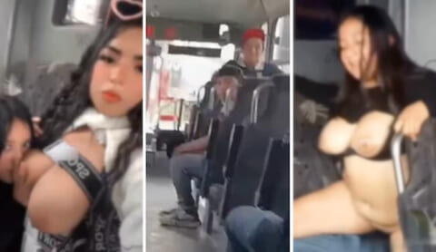 【動画】バス内露出で男達を誘惑したヤリマン♀、その場で3Pが始まってしまうｗｗｗ