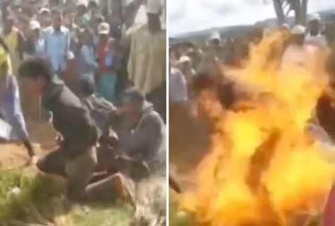 【閲覧注意】罪人「どうせ死ぬなら」⇒ 火ダルマのまま村人達に突進する最期の逆襲がヤバい