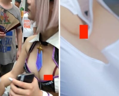 10代美少女コスプレイヤー、おっぱい・マ○コ無防備すぎておっさんに視姦されまくる