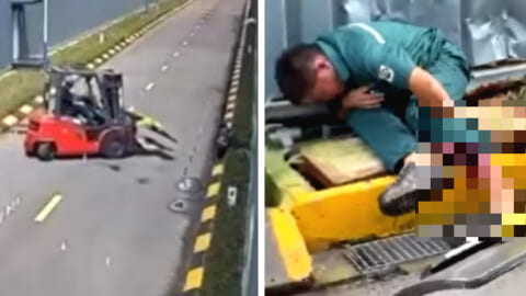 【閲覧注意】フォークリフトの運転練習中の新人、上司の足を真っ二つにしてしまう…（動画あり）