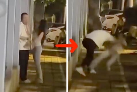 【衝撃映像】男をビンタしても仕返ししてこないと思ってたヤンキー女、ぶっ殺される…