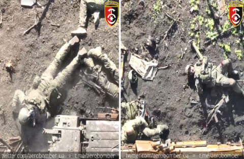 【閲覧注意】ロシア兵士5人に手榴弾を投げまくって皆殺しにしていく動画、さすがにヤバすぎる